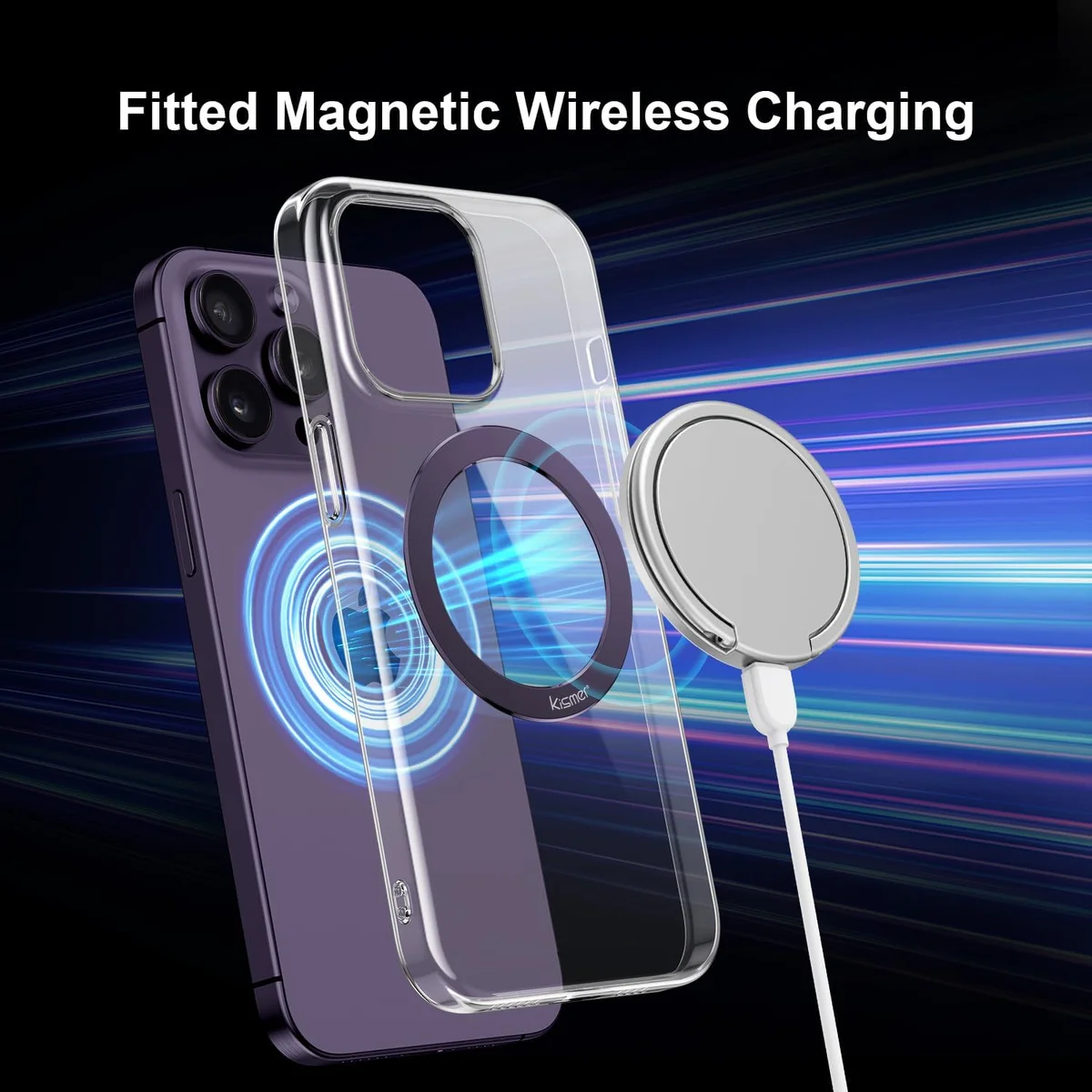 Clear MagSafe-compatible phone case with a wireless charger